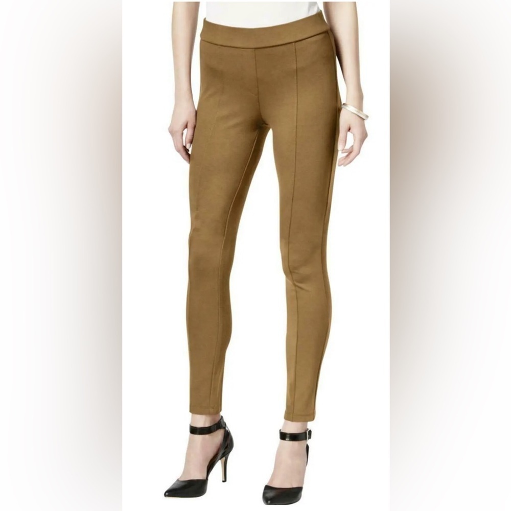 Women's Size Medium Knit Pull On Pants Skinny Moto Seam Beige Tan Stretch Cotton